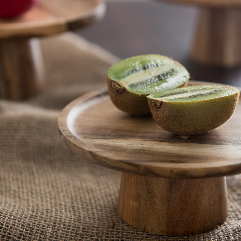 Acacia Wood Cake Tray Home Living Room Snack Plate Dessert Table Display Stand Wooden Tall Fruit Plate