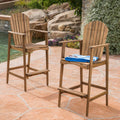 Taburetes de bar Adirondack de madera de acacia para exterior, juego de 2, tinte natural