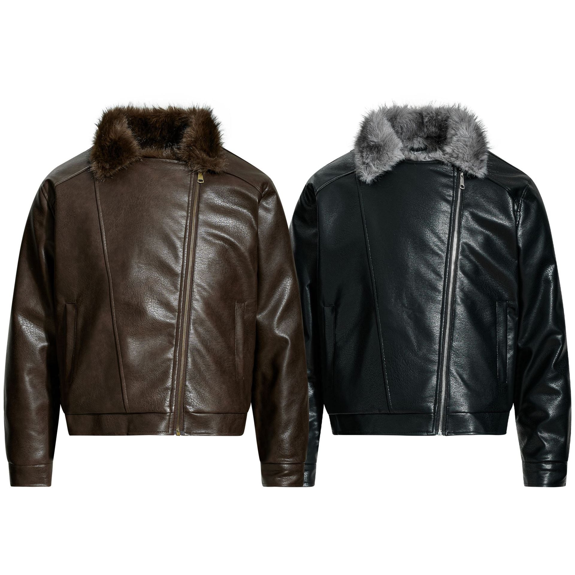 Retro imitation fur integrated PU leather jacket