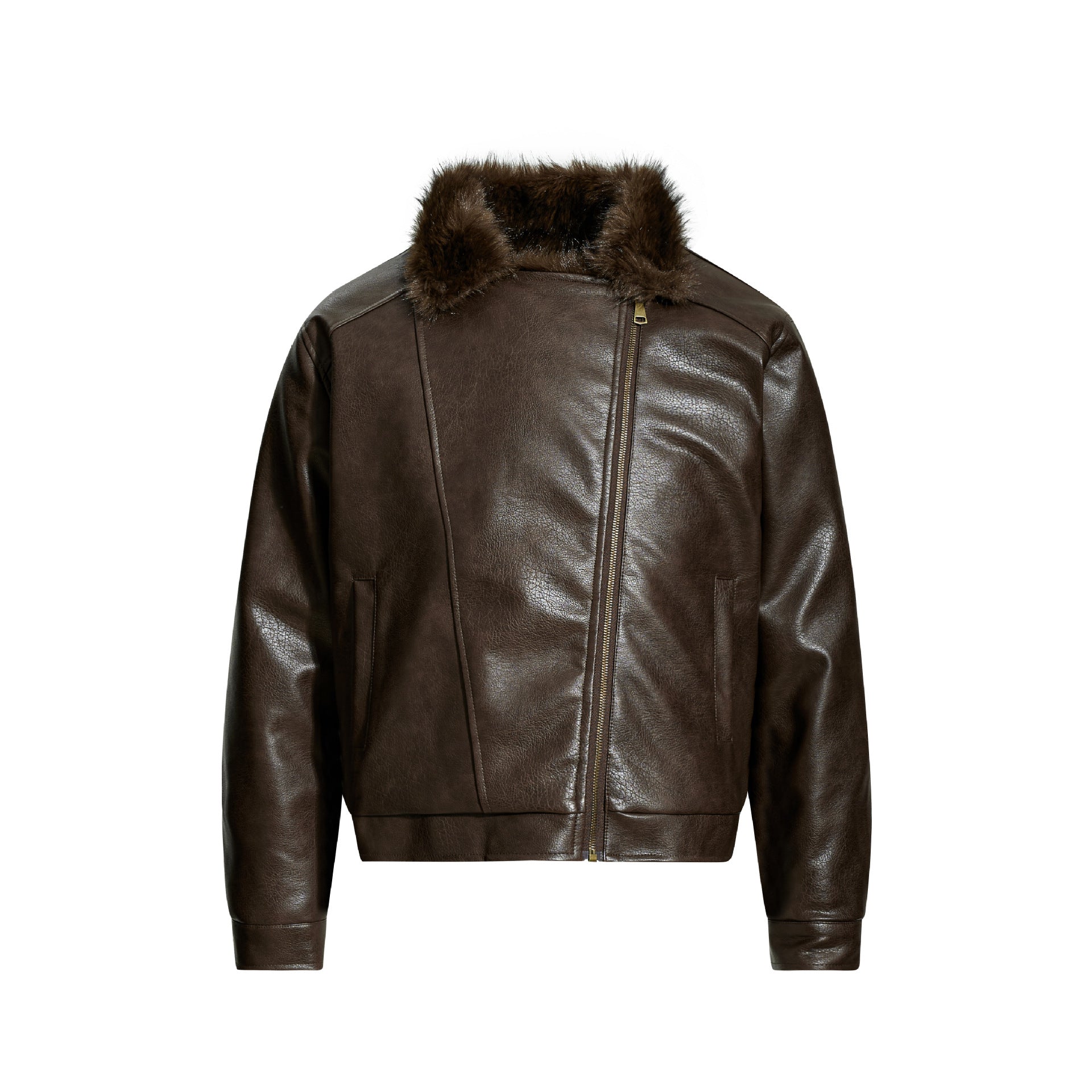 Retro imitation fur integrated PU leather jacket