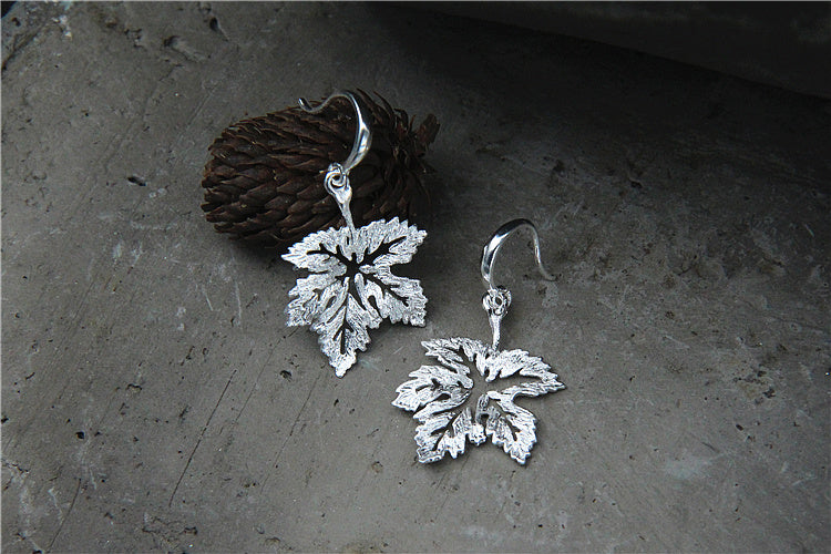 S925 pendientes sencillos de plata vegana feminidad hoja de arce