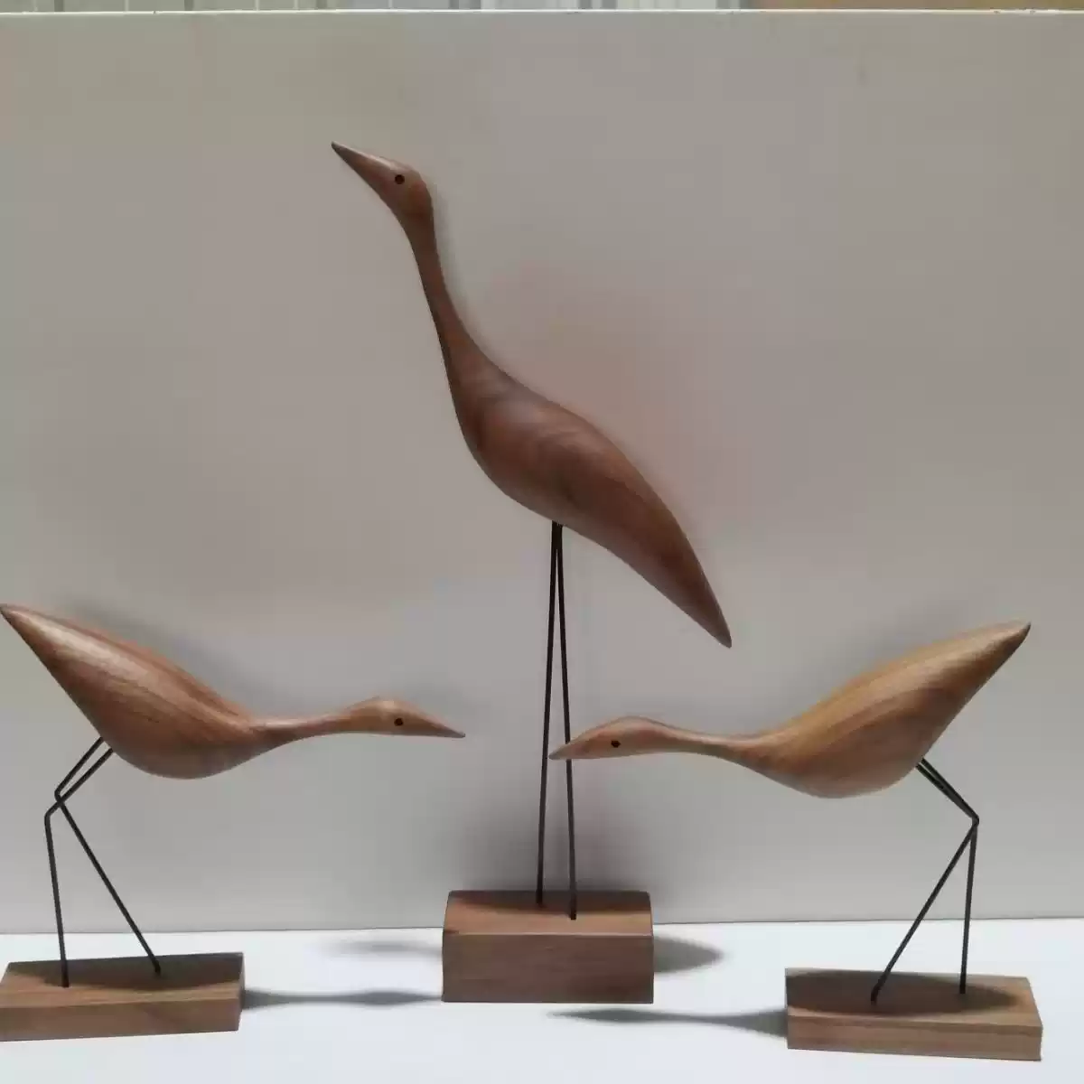 Crane walnut ornament wooden wood carving living room TV cabinet decoration