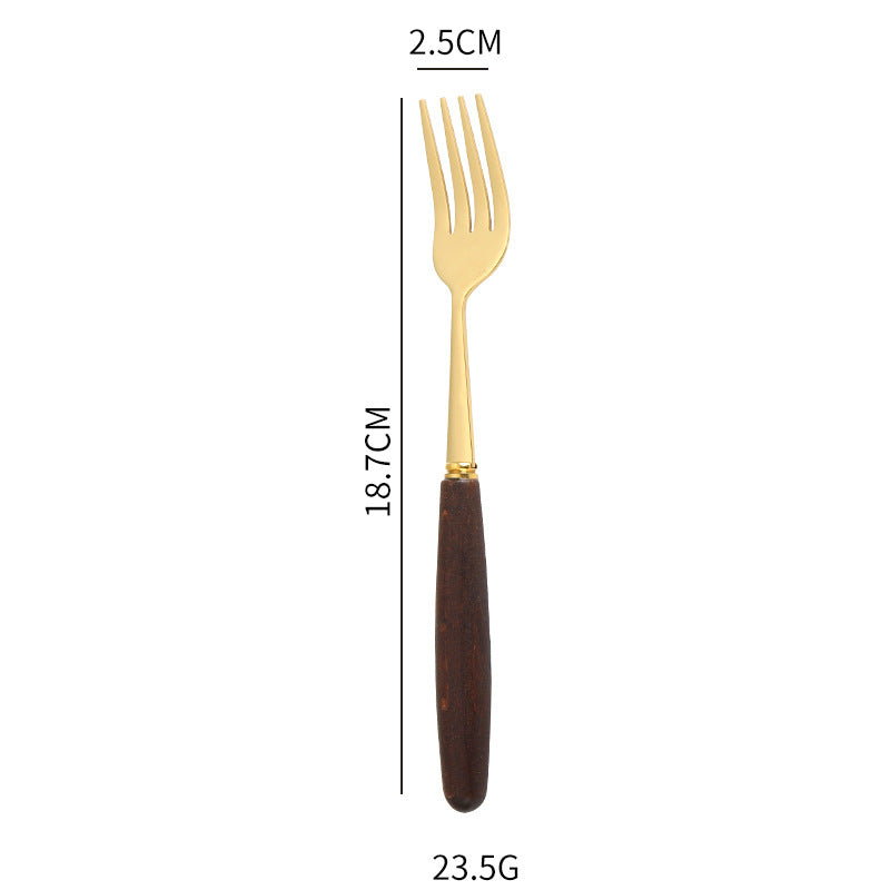 Cuchara y tenedor sencillos con mango creativo de veta de madera