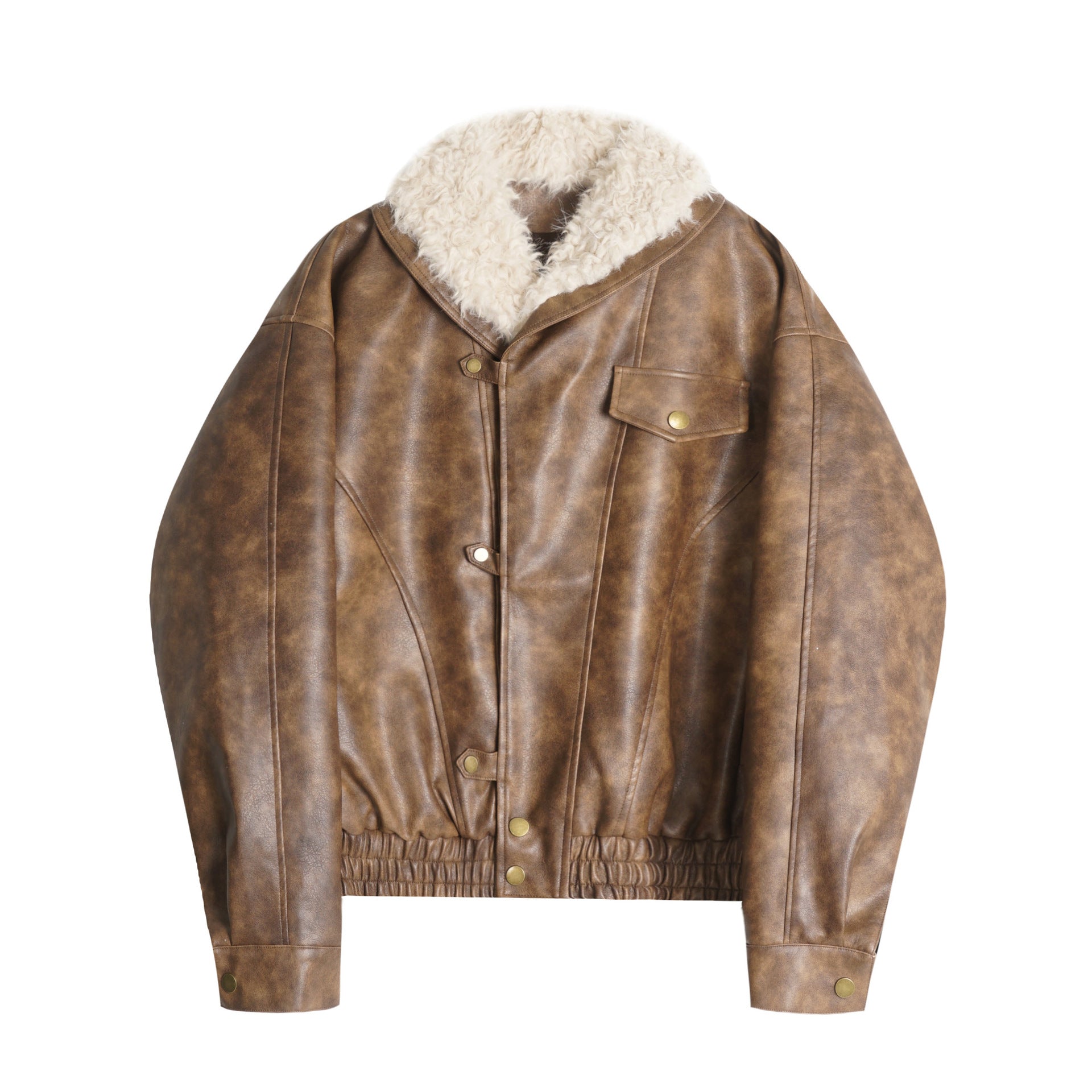 Lamb velvet motorcycle short leather jacket for women