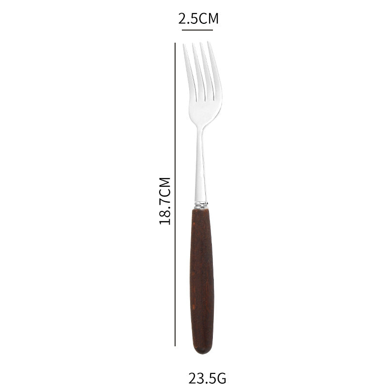 Cuchara y tenedor sencillos con mango creativo de veta de madera