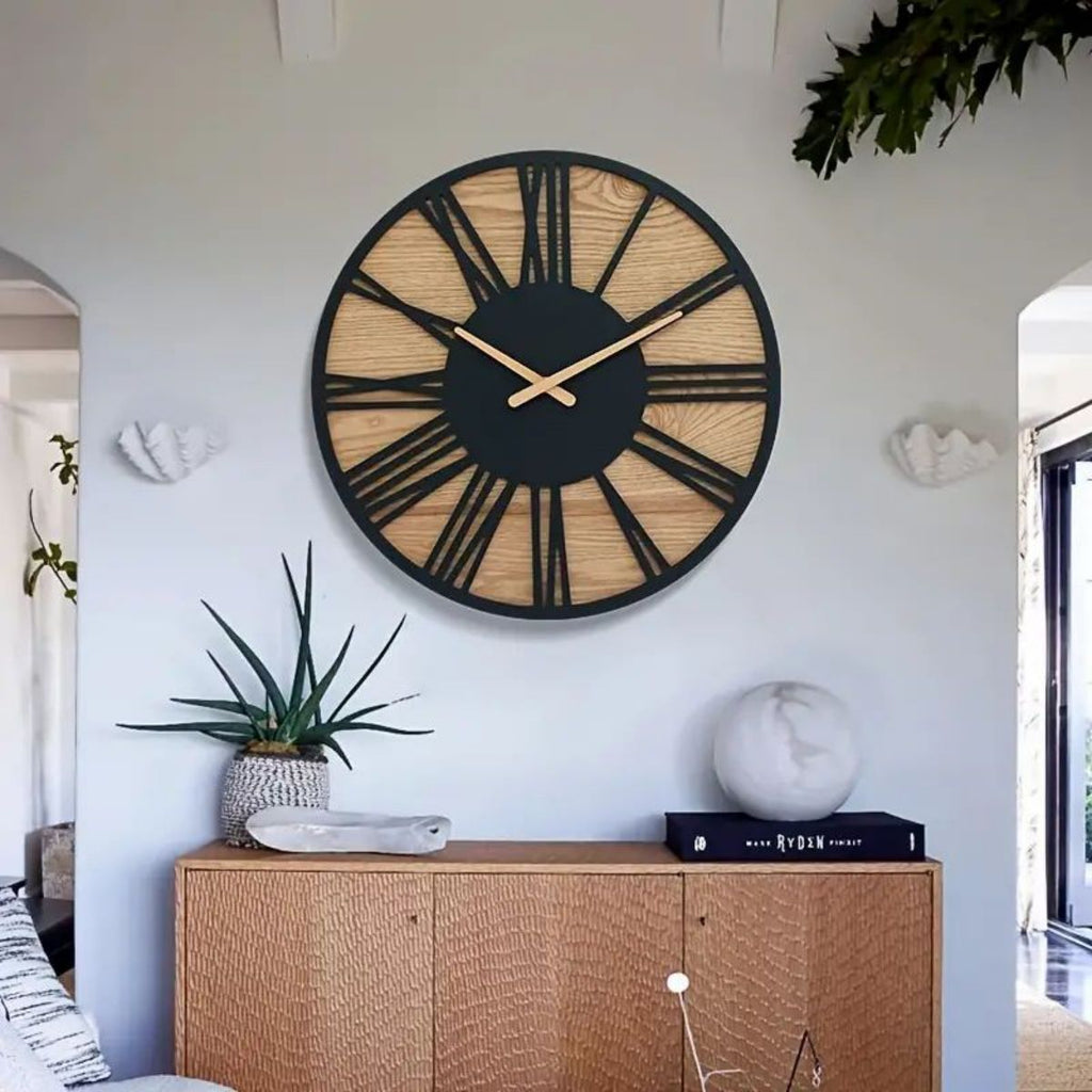 Reloj de pared de madera y hierro silencioso, estilo retro creativo