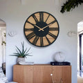 Reloj de pared de madera y hierro silencioso, estilo retro creativo