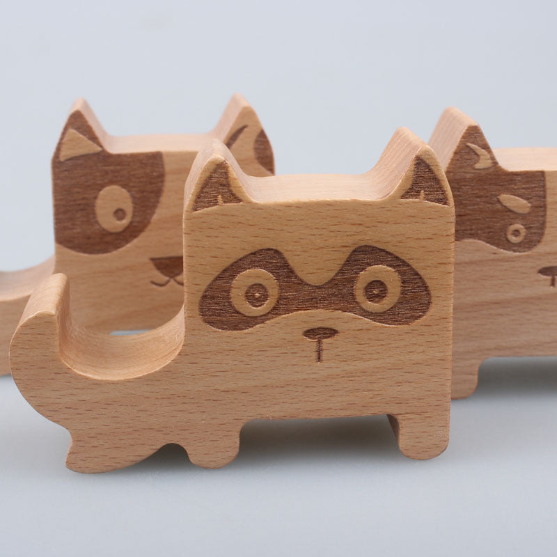 Soporte creativo para teléfono móvil trasero con moneda de madera de haya, soporte perezoso para teléfono con letras personalizadas