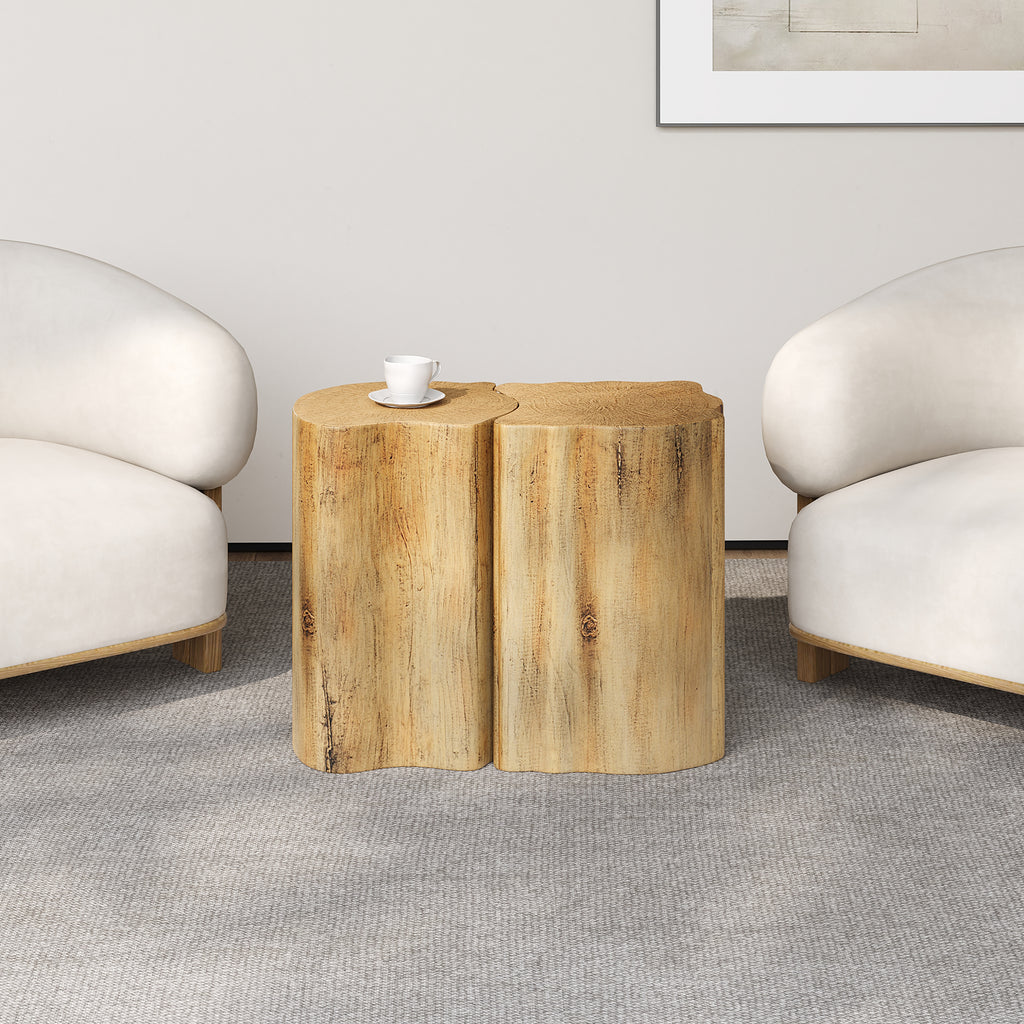 2-in-1 Irregular MGO End Table, Split Design, Small Space Friendly,Indoor Outdoor Use,Natural Color