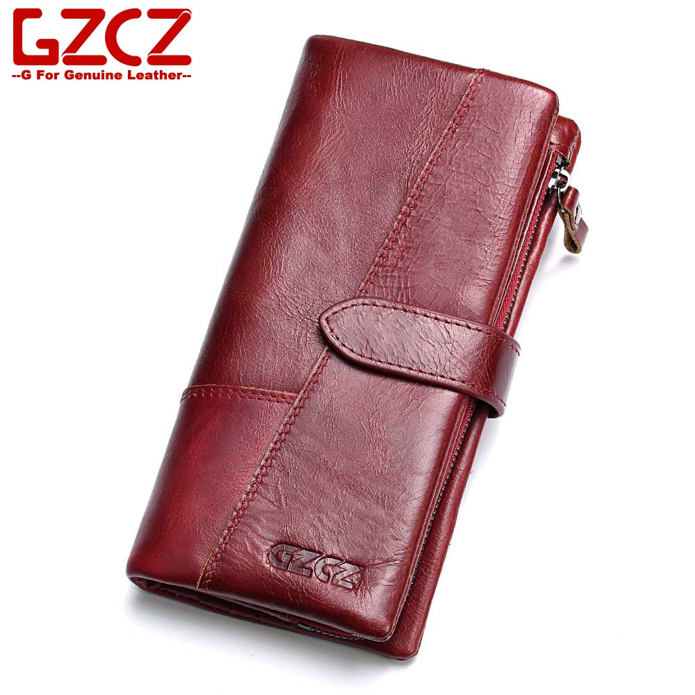 GZCZ Genuine Leather Women Wallet Purse Female Luxury Cow Leather Business Women's Handbag Genuine Leather Pouch