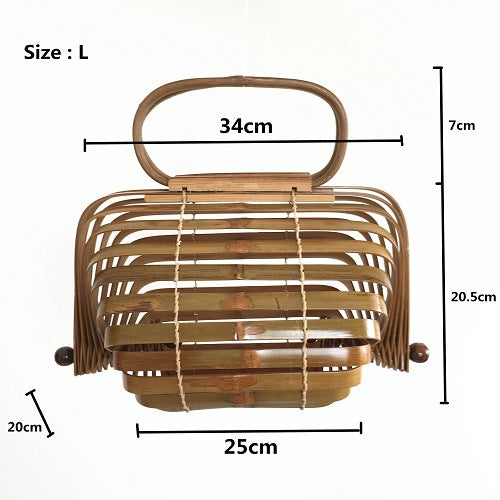 Bamboo Bag Ins Style Bird Lantern Bamboo Handbag Summer Beach Bag Women's Bag Foldable Retro Bamboo Bag