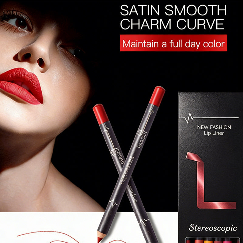 12 Color Lip Liner Pencil Set, High Pigmented Natural Lip Makeup Vegan Soft Pencils Longwear  Ultra Fine Lip Liners