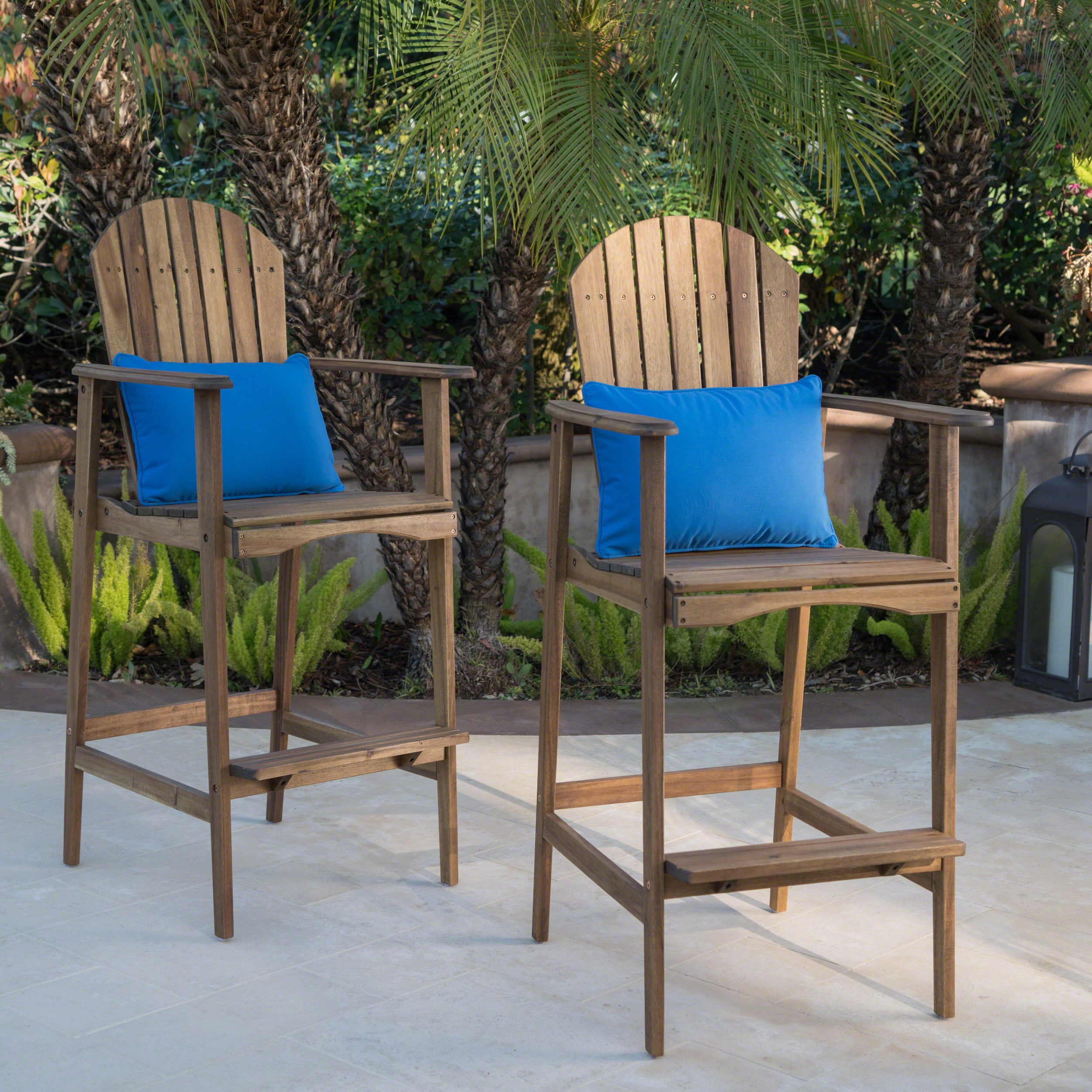 Taburetes de bar Adirondack de madera de acacia para exterior, juego de 2, tinte natural