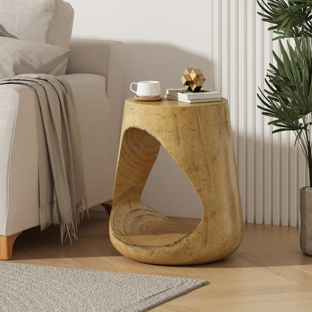 MGO Hollow Side Table, Wood-like Texture, Natural Color