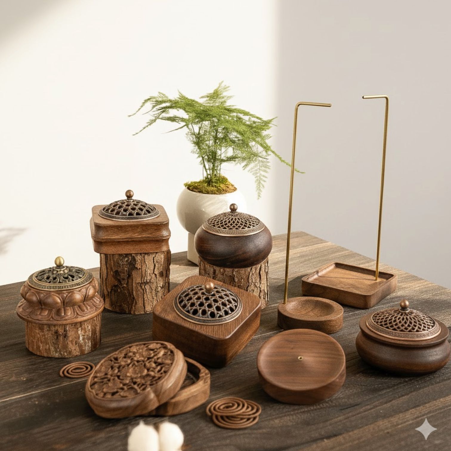 Bandeja de té de madera de nogal, quemador de incienso de madera maciza, pieza de decoración del hogar