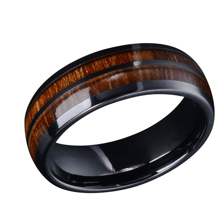 Creative Black Double Fluted Wood Grain Ring