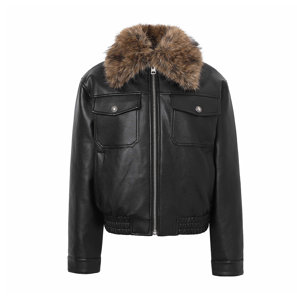 Fur collar leather jacket