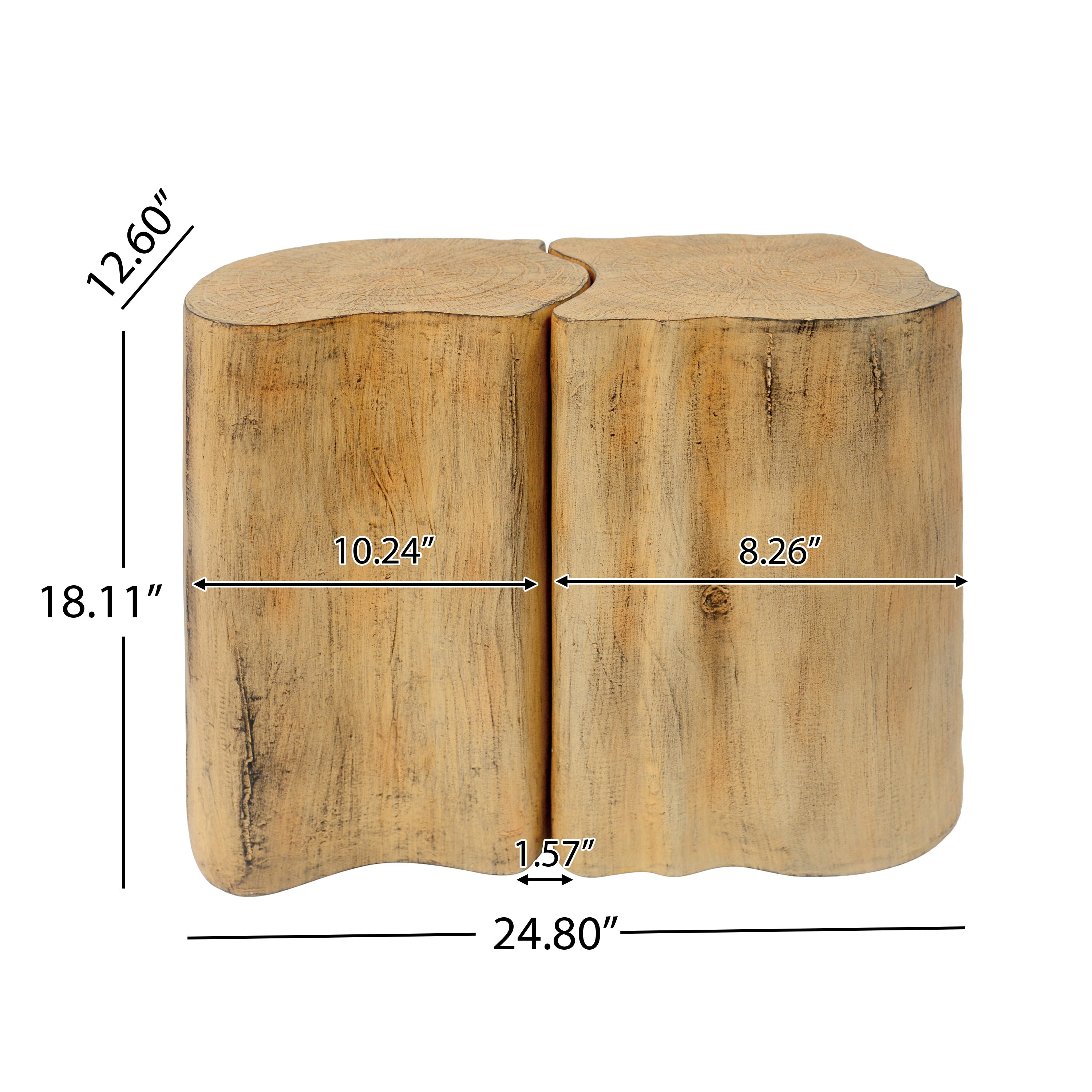 2-in-1 Irregular MGO End Table, Split Design, Small Space Friendly,Indoor Outdoor Use,Natural Color