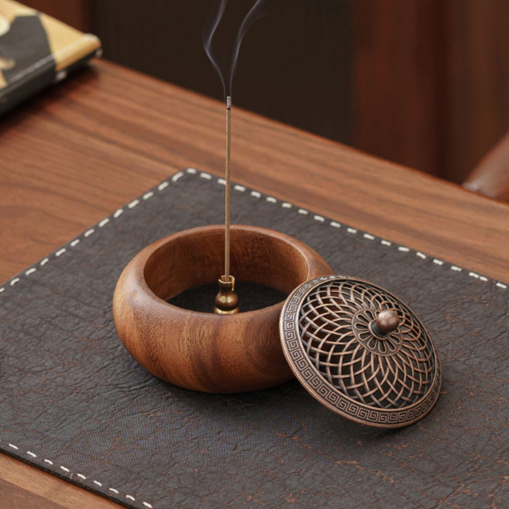 Bandeja de té de madera de nogal, quemador de incienso de madera maciza, pieza de decoración del hogar