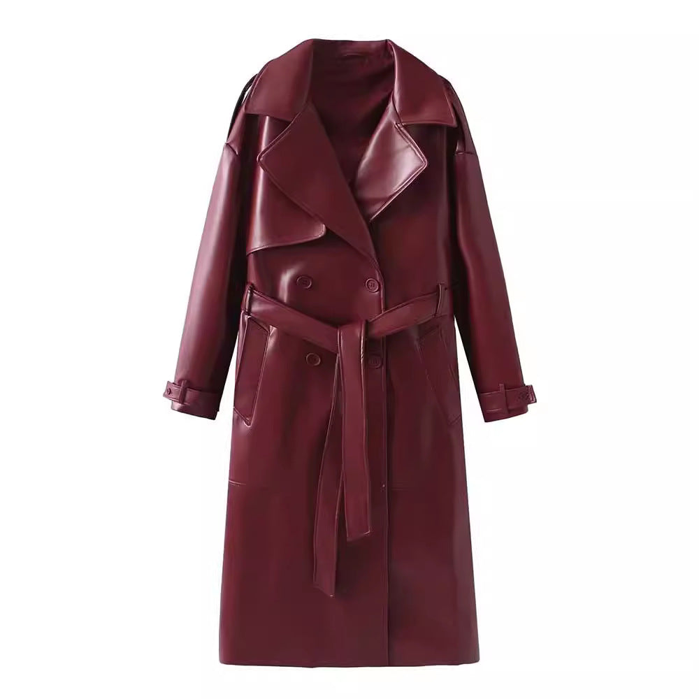 French fashion design casual extended leather jacket