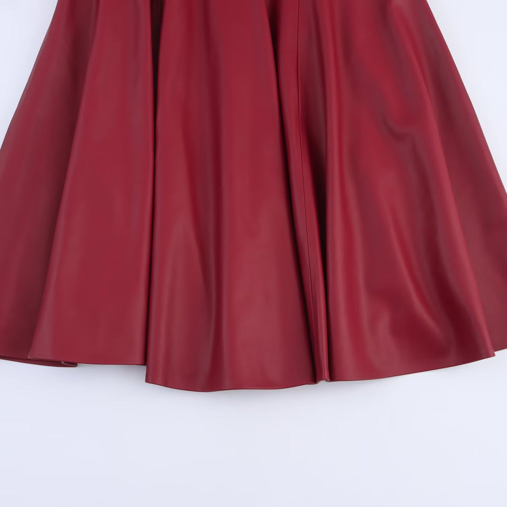 Imitation leather MIDI skirt