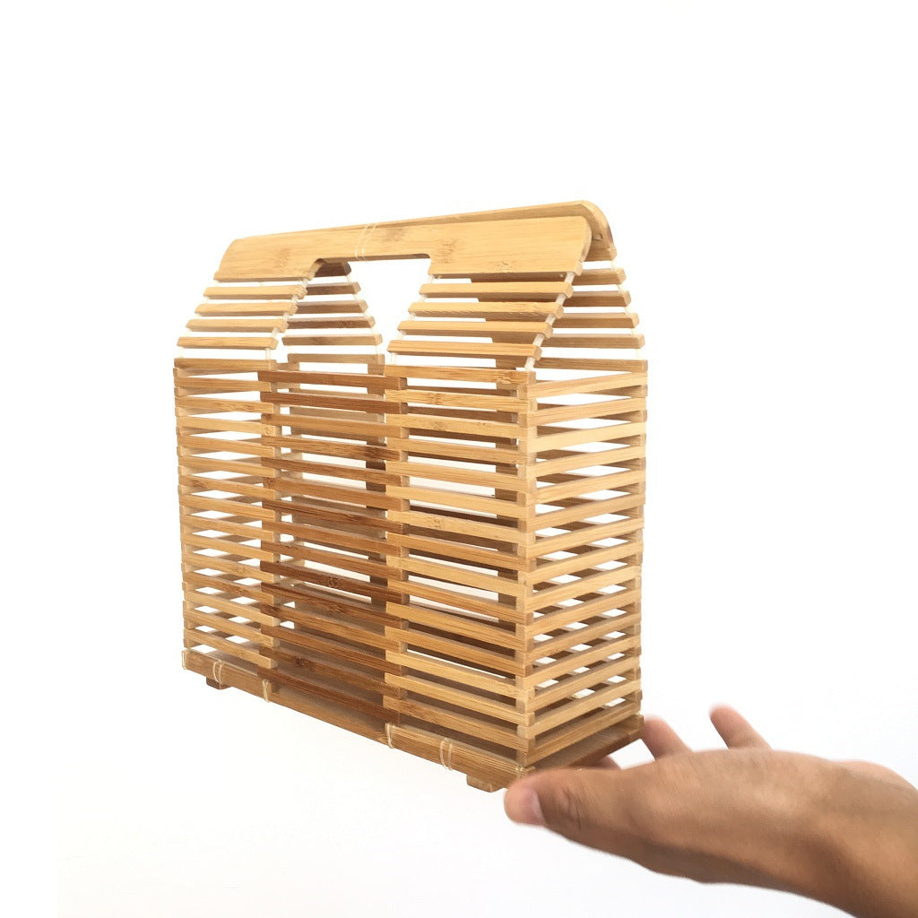 Square Bamboo Bag Ins Wind Hollow Bamboo Handbag Summer Beach Bag Women's Retro Bamboo Bag