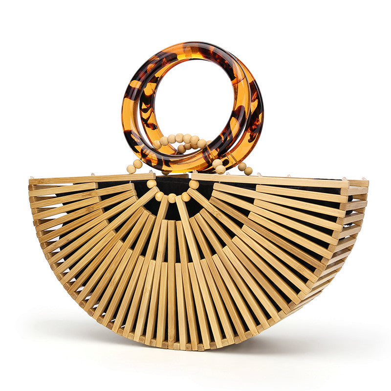 New Bamboo BagsAcrylic Handbags Hollow Woven Bags European and American Style Retro Beach Bags