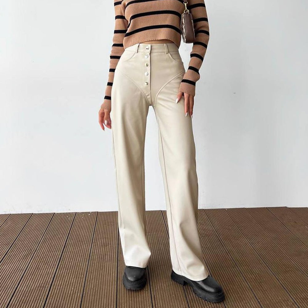 High waisted leather patchwork pants