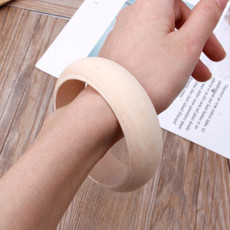 6Pcs Unfinished Blank Wood Bangle Bracelets Natural Round Wood Ring Wooden Circle for DIY Painting Craft Jewelry Making