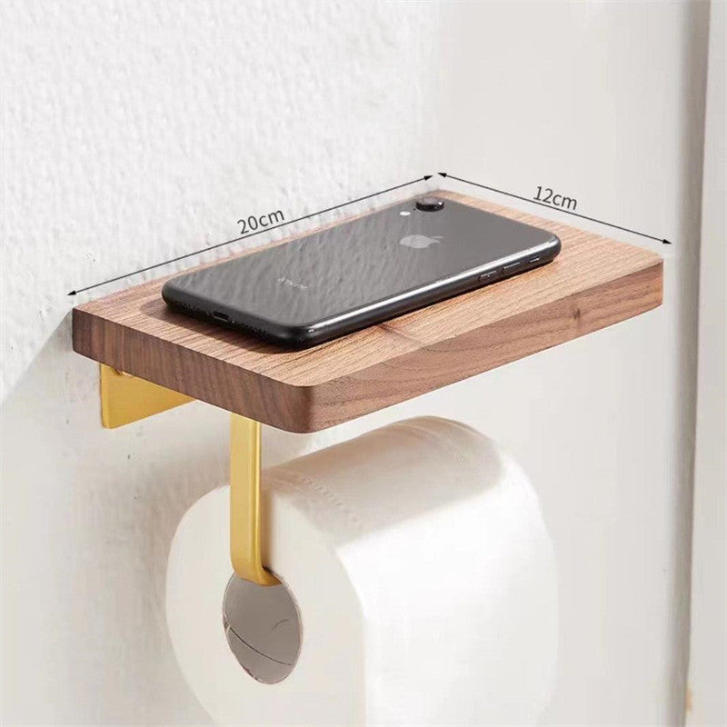 Toilet Paper Towel Rack Wall Hanging Black Walnut Roll Paper Rack Solid Wood Bathroom Free Punching Rack