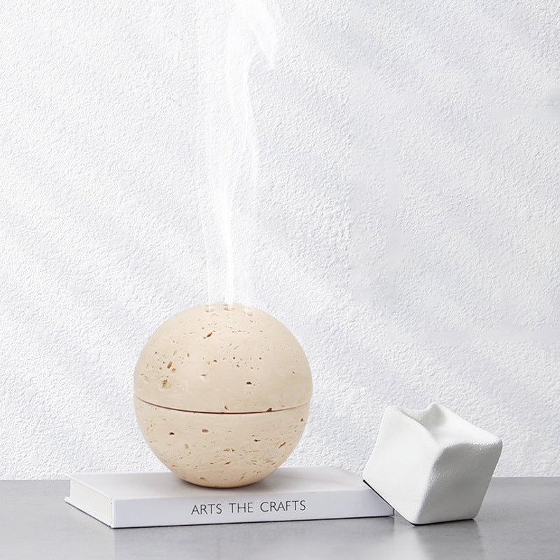 Natural Marble Yellow Travertine Round Ball Incense Burner