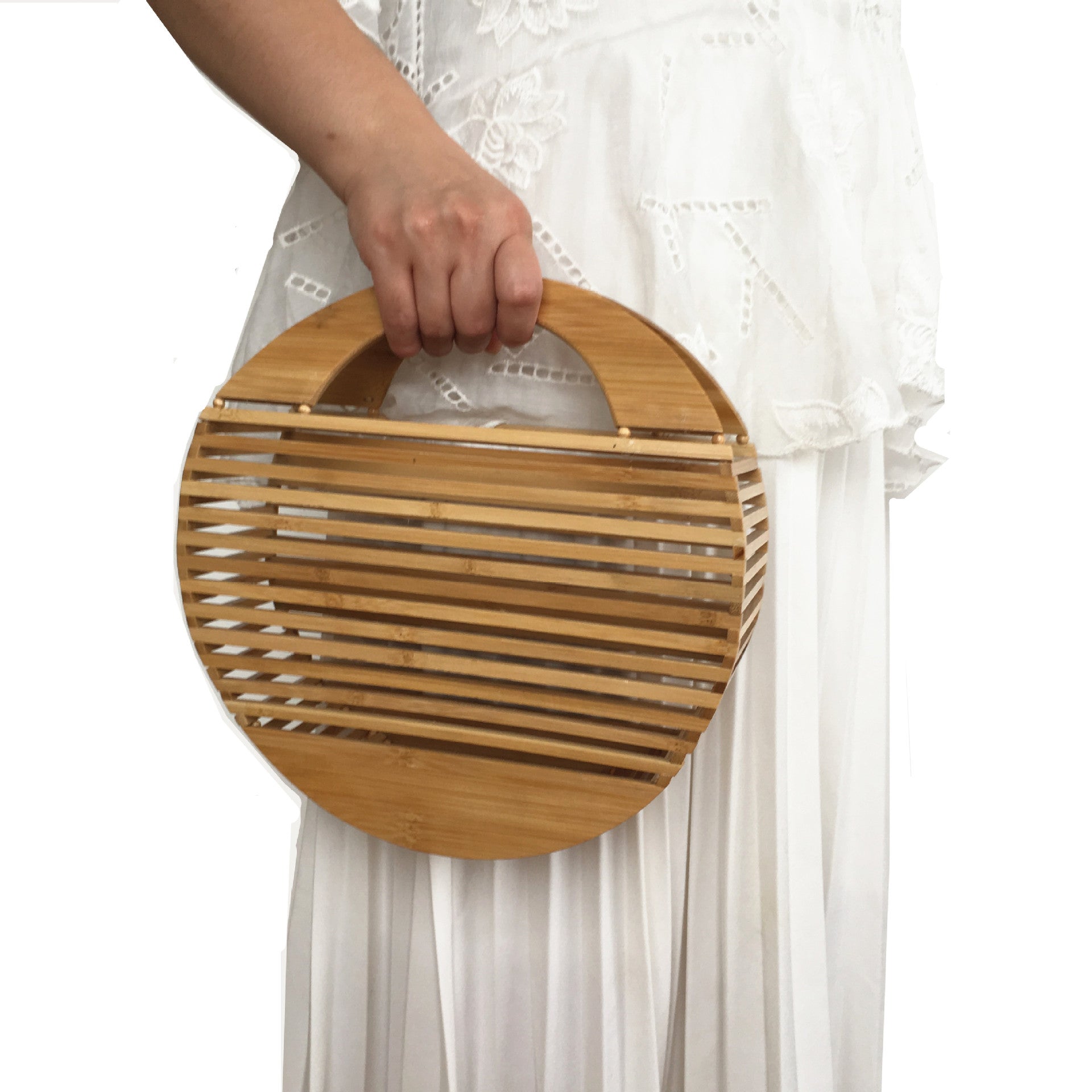 Round Bamboo Bag Women's Handbag Ins Net Red Summer Bamboo Beach Bag Hollow Bamboo Bag Bamboo Bag