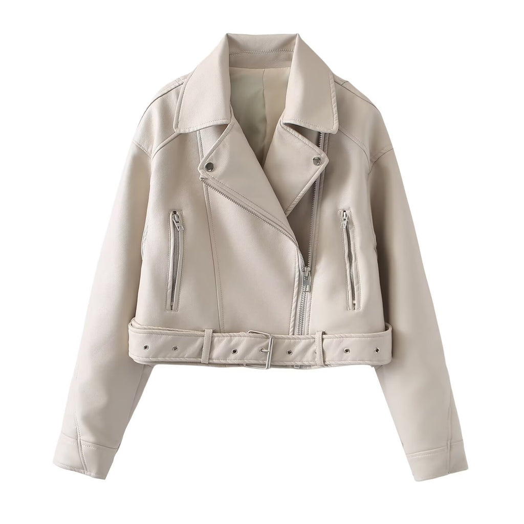 Motorcycle style imitation leather jacket