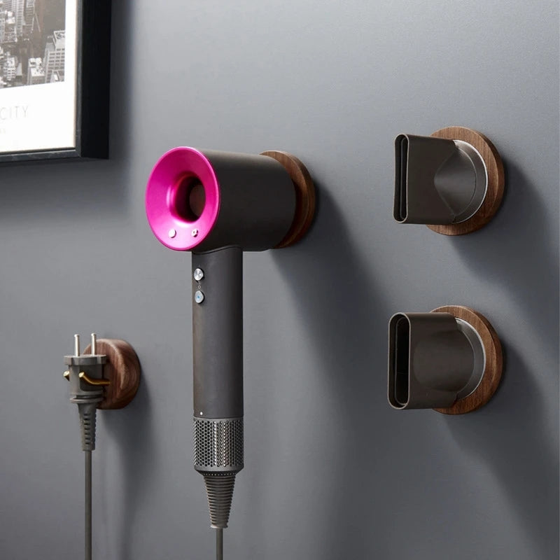 Wall Mounted Hair Dryer Holder Set For Dyson Solid Wood Hair Dryer Bracket Stand
