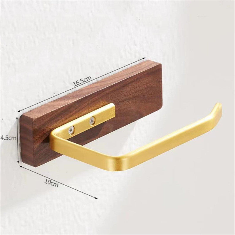 Toilet Paper Towel Rack Wall Hanging Black Walnut Roll Paper Rack Solid Wood Bathroom Free Punching Rack