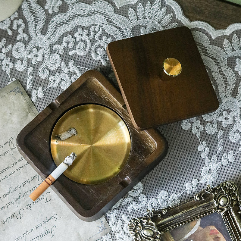 Trapezoidal Ashtray Solid Wood Ashtray With Lid