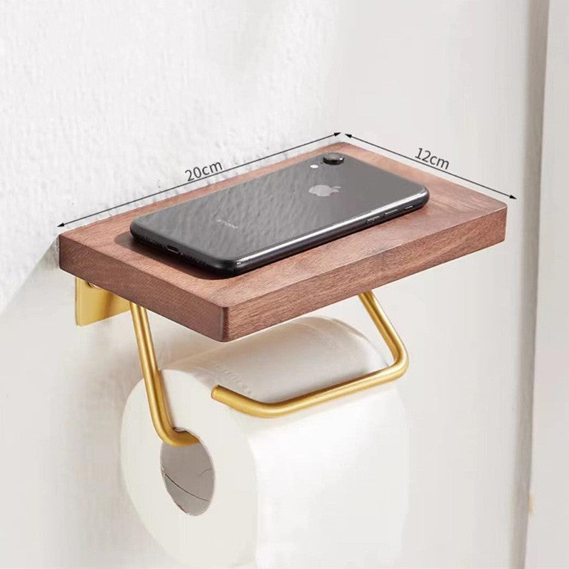 Toilet Paper Towel Rack Wall Hanging Black Walnut Roll Paper Rack Solid Wood Bathroom Free Punching Rack