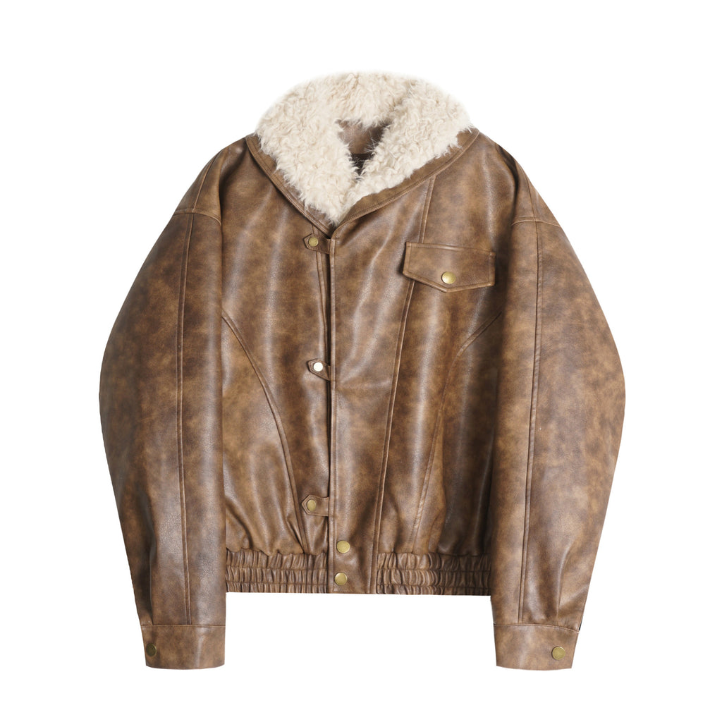 Lamb velvet motorcycle short leather jacket for women