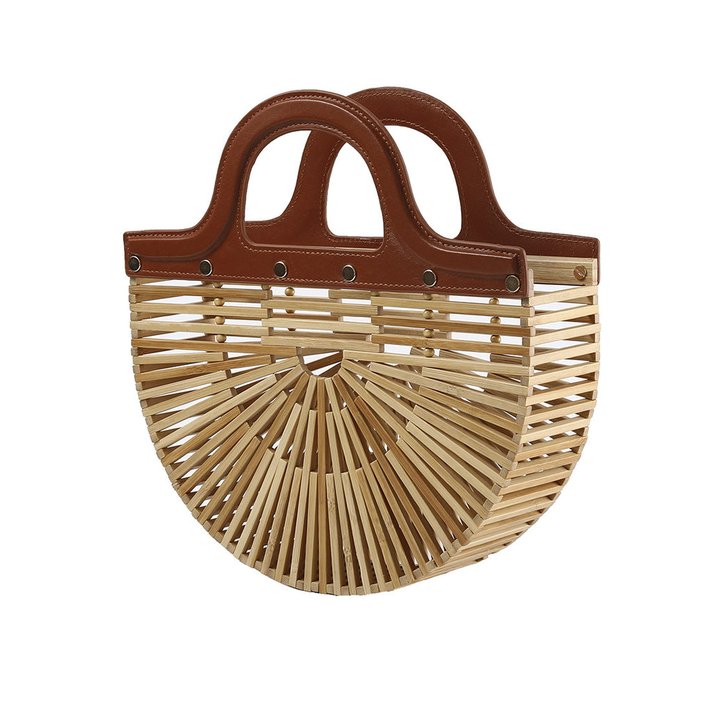 Handheld women's bag, bamboo woven grass woven bag, hollow woven bag, bamboo beach bag, bamboo bag