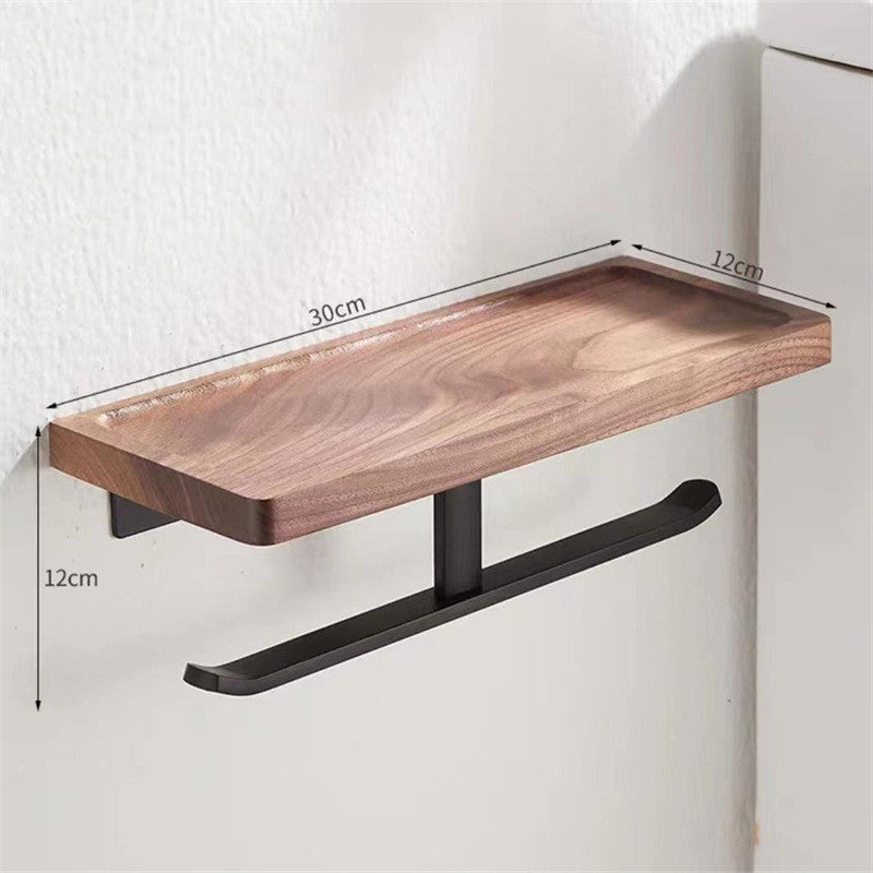 Toilet Paper Towel Rack Wall Hanging Black Walnut Roll Paper Rack Solid Wood Bathroom Free Punching Rack