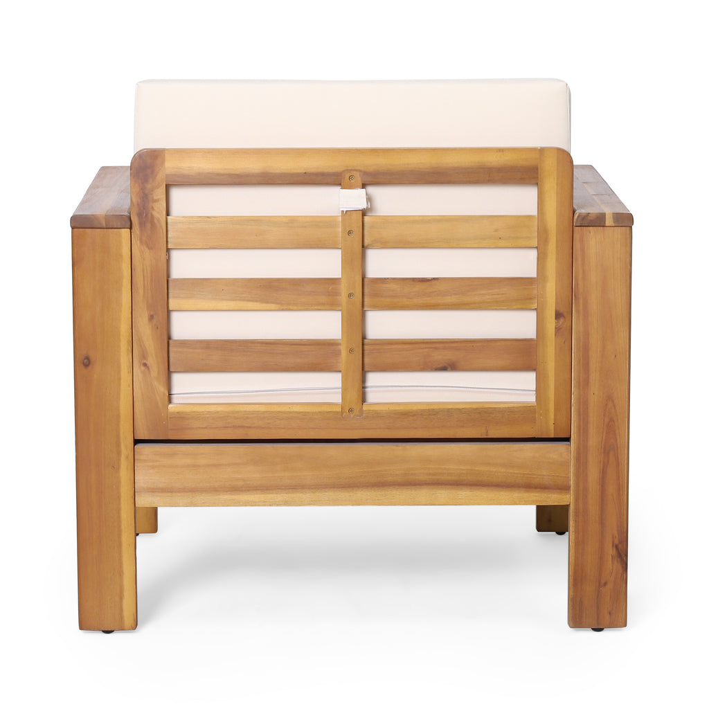 ( Set of 2) Outdoor Acacia Wood Club Chairs with Cushions, Teak+Beige, 27.75"D x 32"W x 27.75"H
