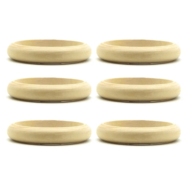 6Pcs Unfinished Blank Wood Bangle Bracelets Natural Round Wood Ring Wooden Circle for DIY Painting Craft Jewelry Making