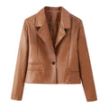 Flip collar short leather jacket