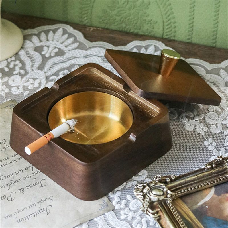 Trapezoidal Ashtray Solid Wood Ashtray With Lid