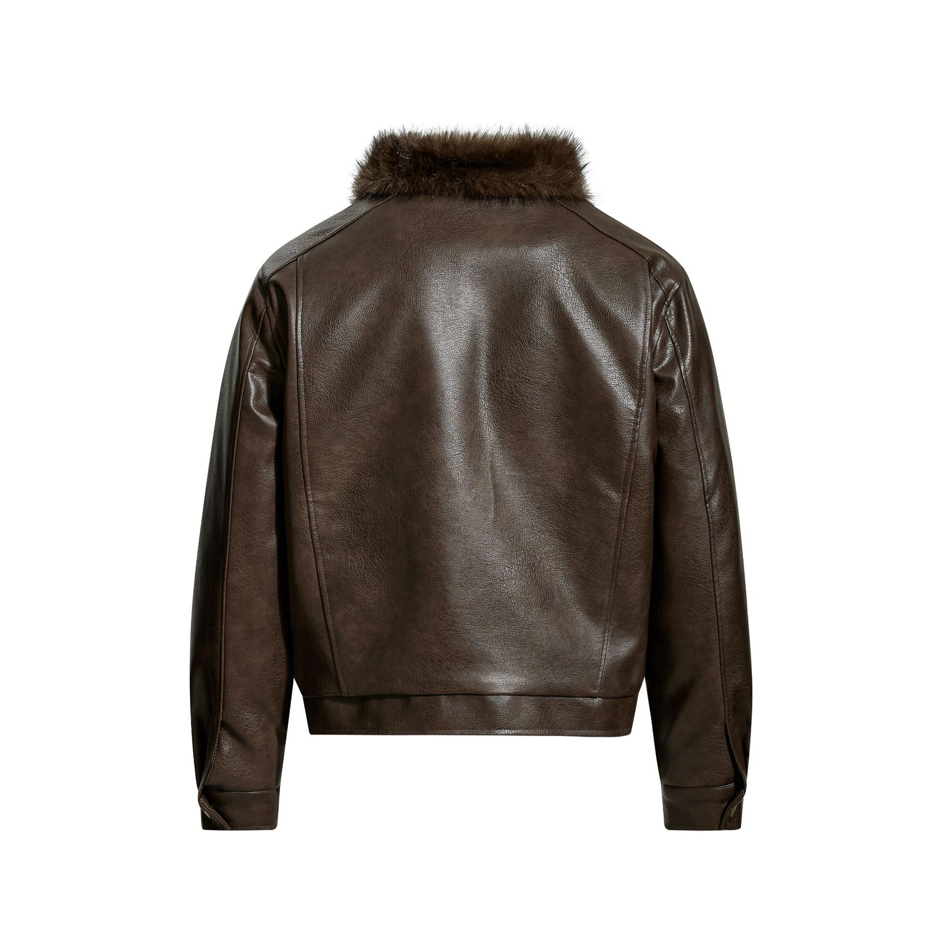 Retro imitation fur integrated PU leather jacket