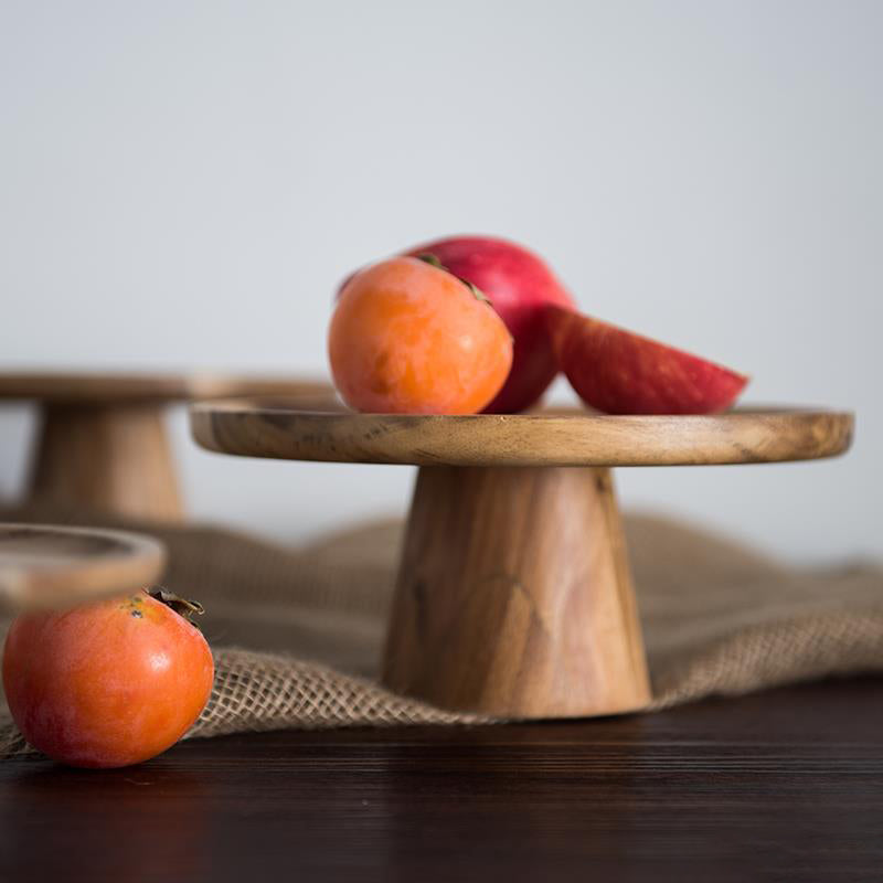 Acacia Wood Cake Tray Home Living Room Snack Plate Dessert Table Display Stand Wooden Tall Fruit Plate