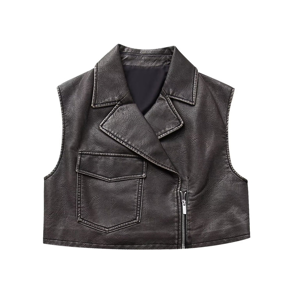 Imitation leather short vest