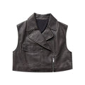 Imitation leather short vest