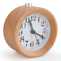 Mini Alarm Clock Wooden Mute Backlit Battery-Powered Round Solid Wood Night Light Alarm Clock