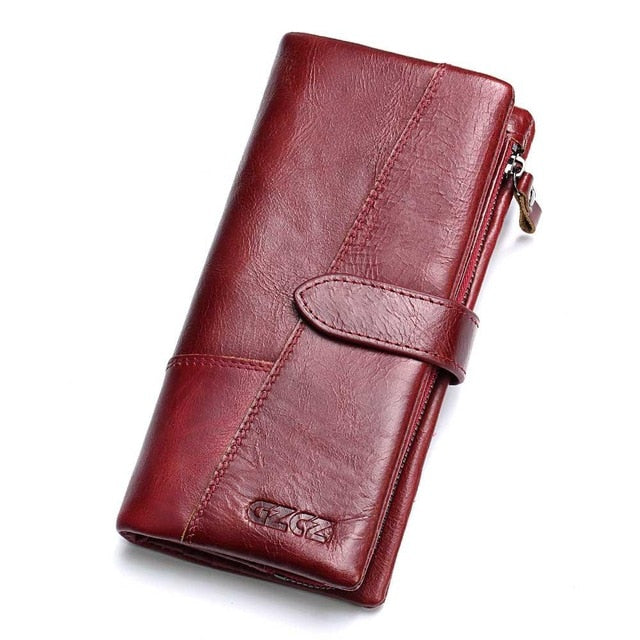 GZCZ Genuine Leather Women Wallet Purse Female Luxury Cow Leather Business Women's Handbag Genuine Leather Pouch